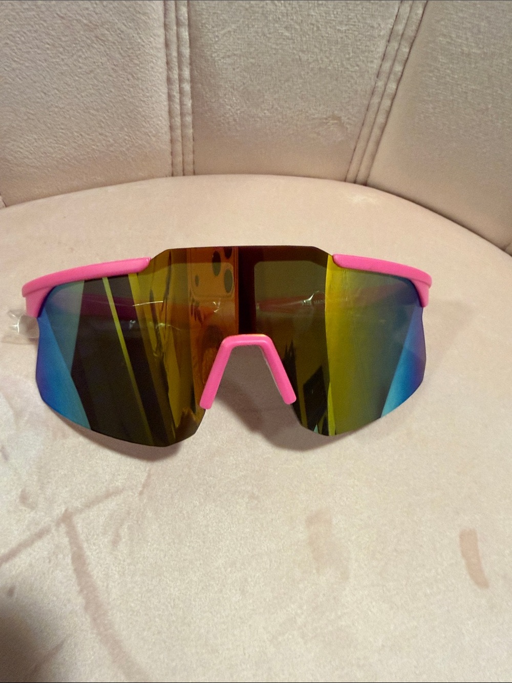 Unisex Pink Rim Shield Sunglasses with Mirrored Gradient Lens